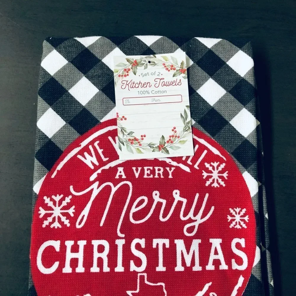 Farmhouse Texas Christmas Holiday Plaid Dish Towels Set